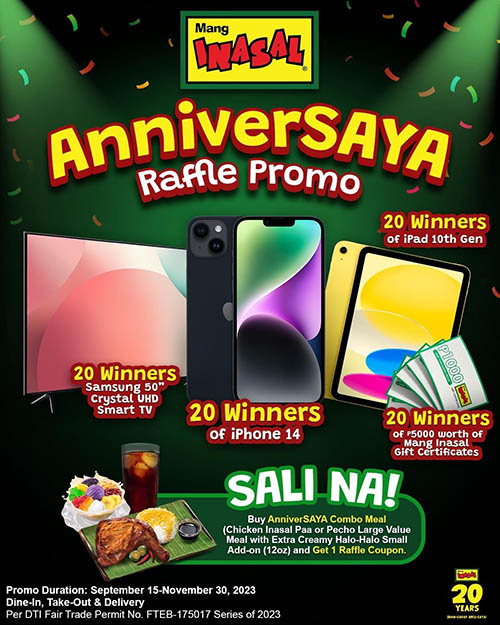 Mang Inasal Celebrates 20 Years With Biggest-Ever AnniverSAYA Raffle Promo