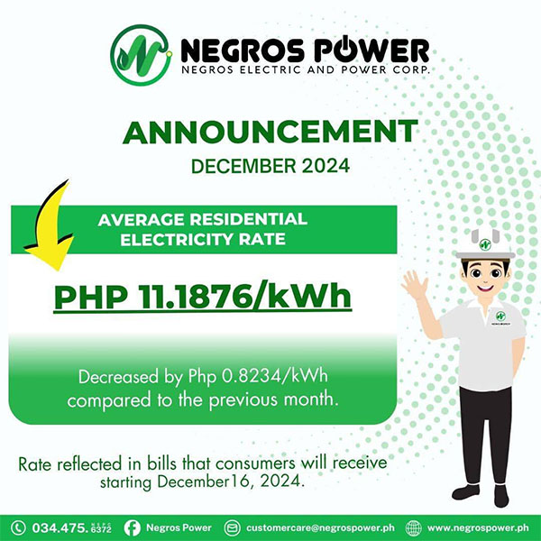 Negros Power Ushers In The Holidays With Reduced Electricity Rates