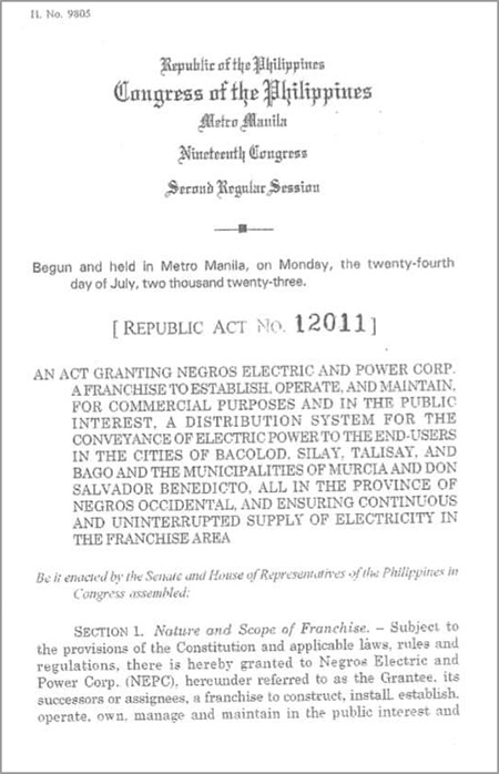 President Ferdinand Marcos Jr. Approves Franchise For Negros Power